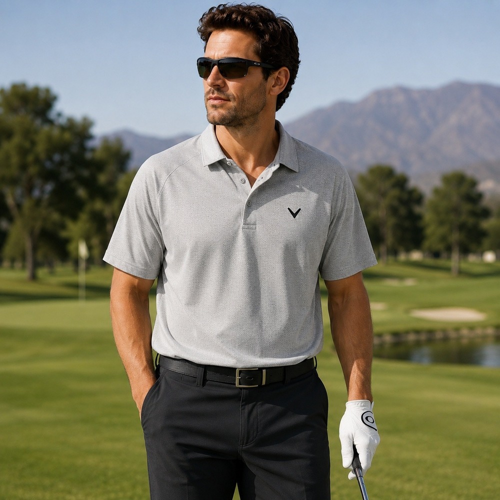 CALLAWAY‎ Golf Polo Opti-Dri Performance Men XL Gray Textured Short Sleeve Shirt